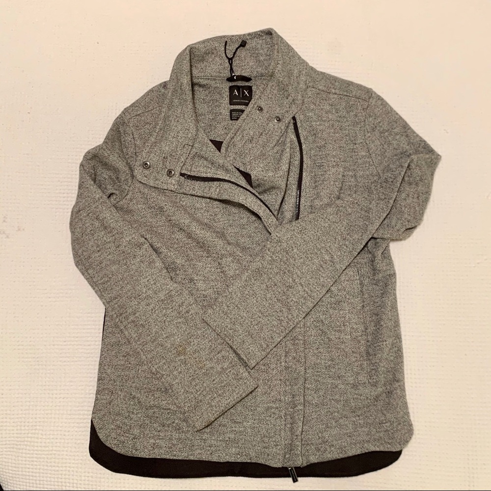 Armani Exchange Grey & Black Zip Front Sweater